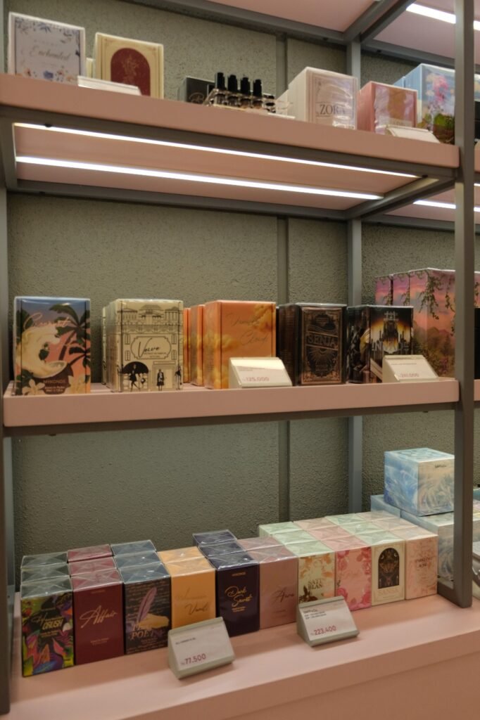 shelf parfum mykonos di Abby n Bev Beauty Store Bandung